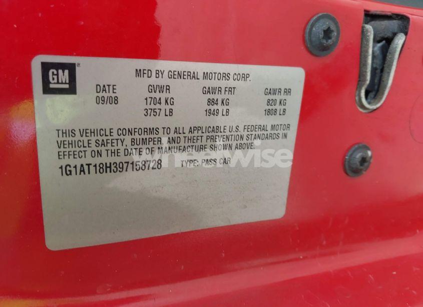 Photo 9 of 2009 Chevrolet Cobalt LT (VIN 1G1AT18H397158728)