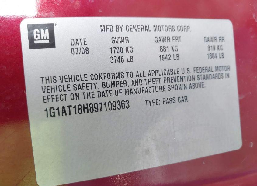 Photo 9 of 2009 Chevrolet Cobalt LT (VIN 1G1AT18H897109363)