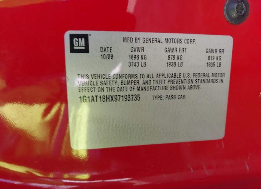 Photo 9 of 2009 Chevrolet Cobalt LT (VIN 1G1AT18HX97193735)