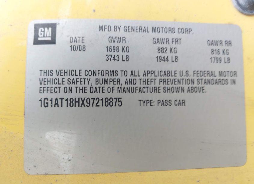 Photo 9 of 2009 Chevrolet Cobalt LT (VIN 1G1AT18HX97218875)