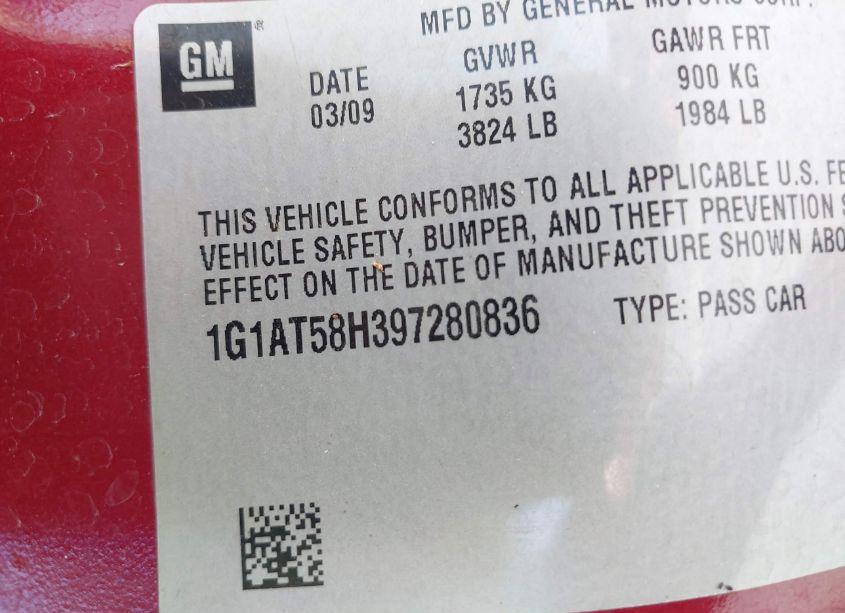 Photo 9 of 2009 Chevrolet Cobalt LT (VIN 1G1AT58H397280836)