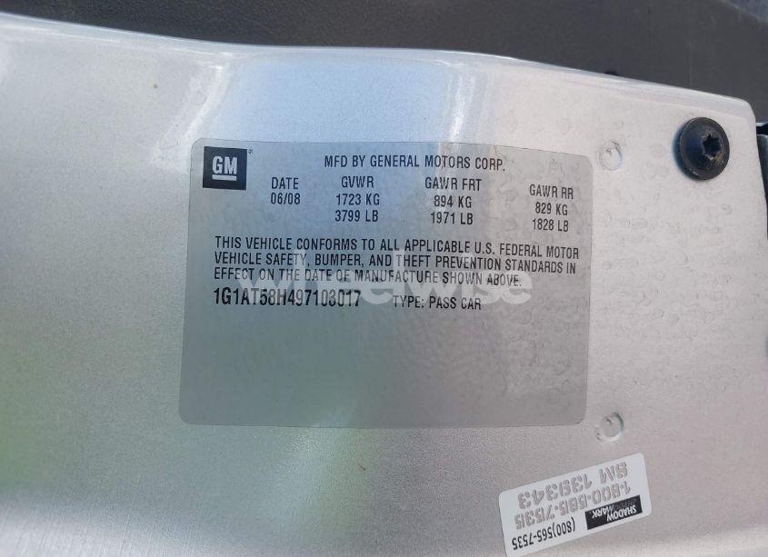 Photo 9 of 2009 Chevrolet Cobalt LT (VIN 1G1AT58H497103017)