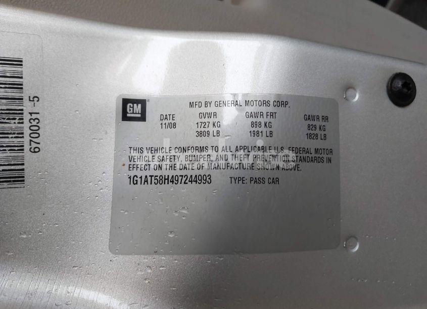 Photo 9 of 2009 Chevrolet Cobalt LT (VIN 1G1AT58H497244993)