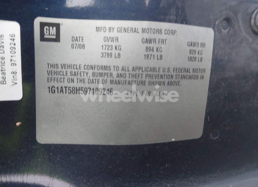 Photo 9 of 2009 Chevrolet Cobalt LT (VIN 1G1AT58H597109246)