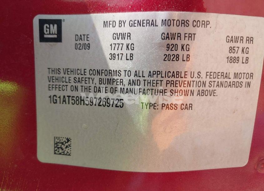 Photo 9 of 2009 Chevrolet Cobalt LT (VIN 1G1AT58H597269725)