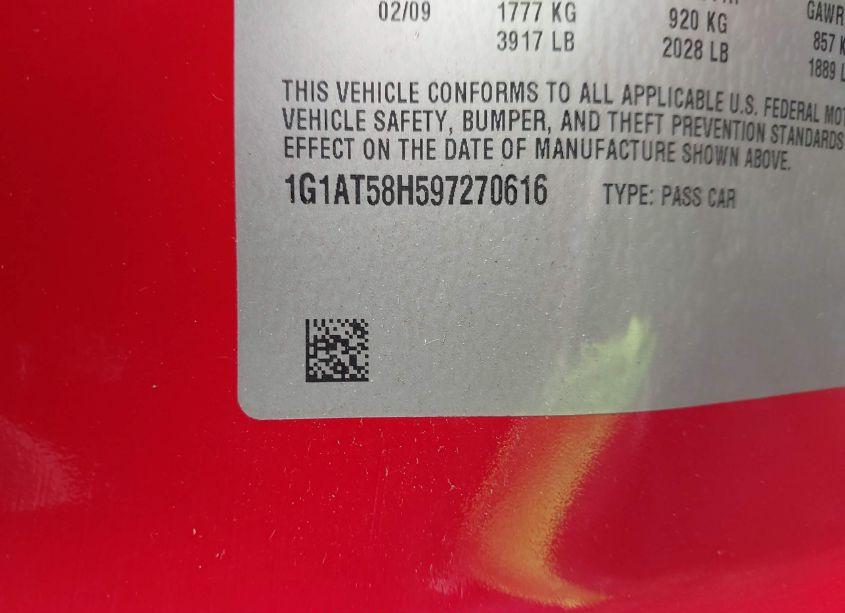Photo 9 of 2009 Chevrolet Cobalt LT (VIN 1G1AT58H597270616)