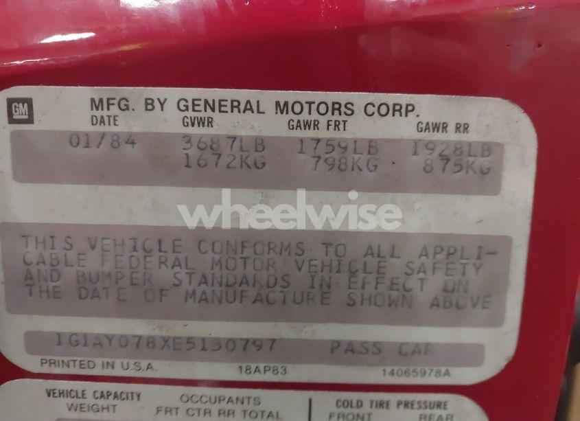 Photo 9 of 1984 Chevrolet Corvette (VIN 1G1AY078XE5130797)