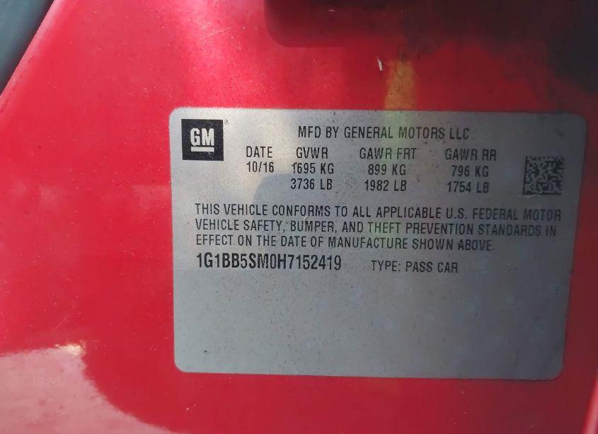 Photo 9 of 2017 Chevrolet Cruze LS MANUAL (VIN 1G1BB5SM0H7152419)