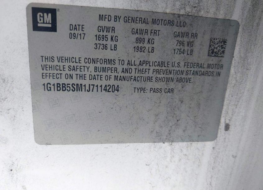 Photo 9 of 2018 Chevrolet Cruze LS MANUAL (VIN 1G1BB5SM1J7114204)