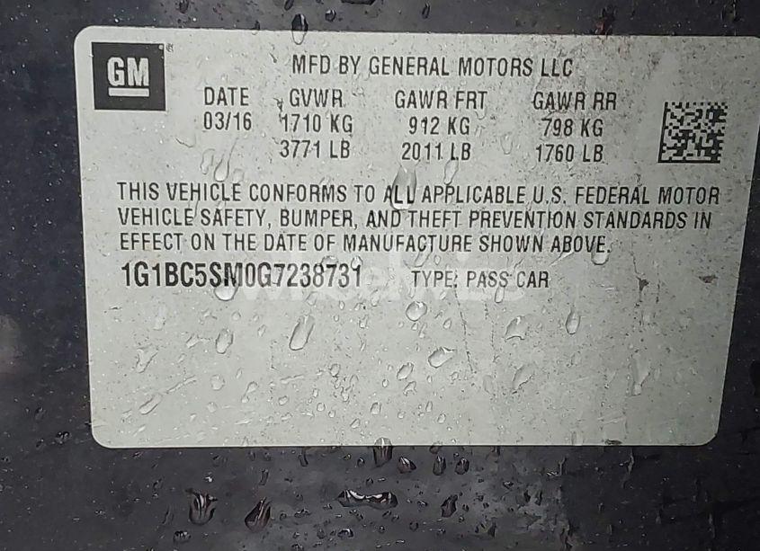 Photo 9 of 2016 Chevrolet Cruze LS AUTO (VIN 1G1BC5SM0G7238731)