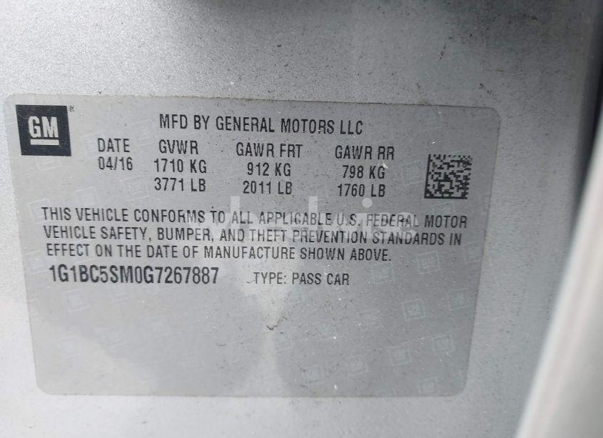 Photo 9 of 2016 Chevrolet Cruze LS AUTO (VIN 1G1BC5SM0G7267887)