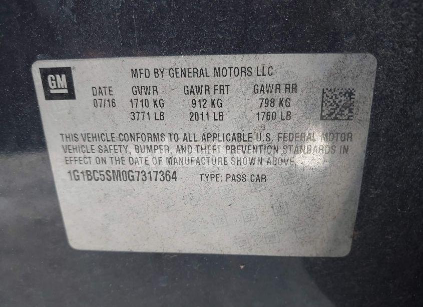 Photo 9 of 2016 Chevrolet Cruze LS AUTO (VIN 1G1BC5SM0G7317364)