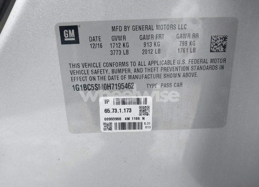 Photo 9 of 2017 Chevrolet Cruze LS AUTO (VIN 1G1BC5SM0H7195462)