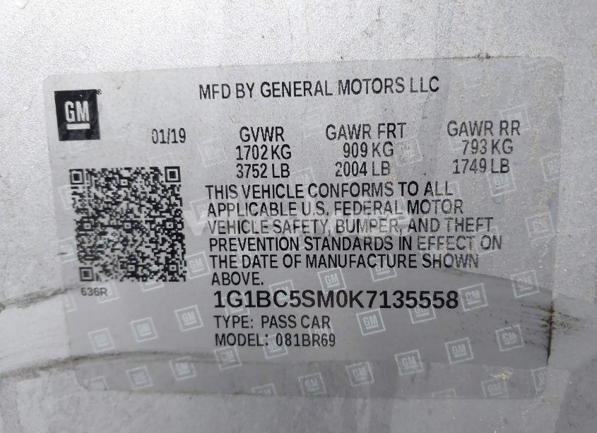 Photo 9 of 2019 Chevrolet Cruze LS (VIN 1G1BC5SM0K7135558)