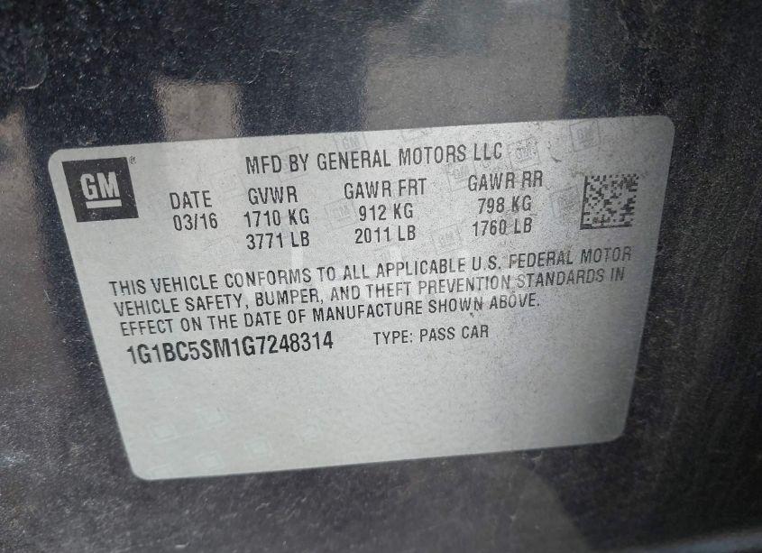 Photo 9 of 2016 Chevrolet Cruze LS AUTO (VIN 1G1BC5SM1G7248314)