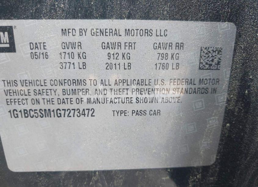 Photo 9 of 2016 Chevrolet Cruze LS AUTO (VIN 1G1BC5SM1G7273472)