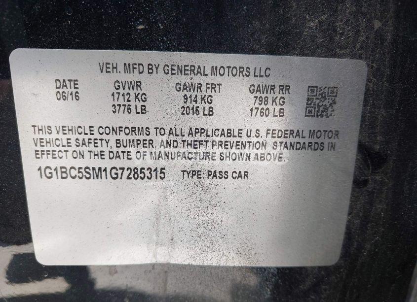 Photo 9 of 2016 Chevrolet Cruze LS AUTO (VIN 1G1BC5SM1G7285315)