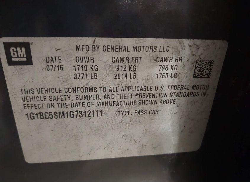 Photo 9 of 2016 Chevrolet Cruze LS AUTO (VIN 1G1BC5SM1G7312111)