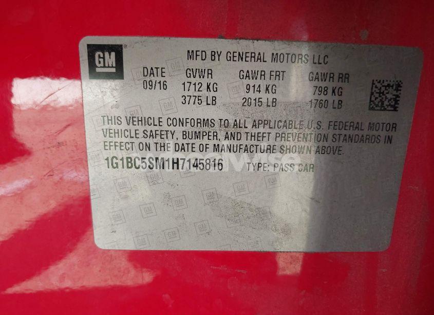 Photo 9 of 2017 Chevrolet Cruze LS AUTO (VIN 1G1BC5SM1H7145816)