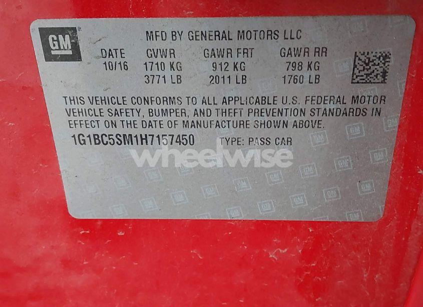 Photo 9 of 2017 Chevrolet Cruze LS AUTO (VIN 1G1BC5SM1H7157450)