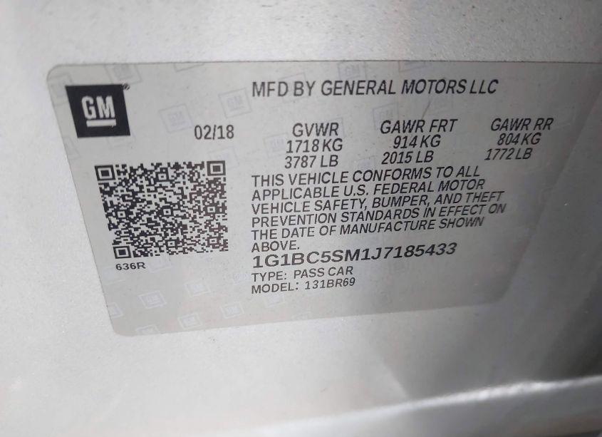 Photo 9 of 2018 Chevrolet Cruze LS AUTO (VIN 1G1BC5SM1J7185433)