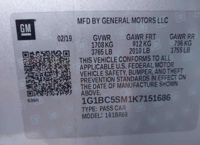 Photo 9 of 2019 Chevrolet Cruze LS (VIN 1G1BC5SM1K7151686)