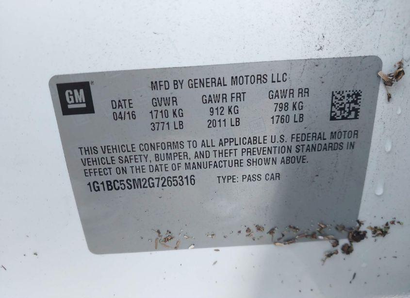Photo 9 of 2016 Chevrolet Cruze LS AUTO (VIN 1G1BC5SM2G7265316)