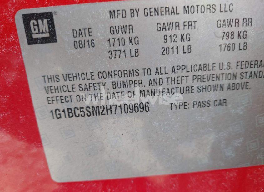 Photo 9 of 2017 Chevrolet Cruze LS AUTO (VIN 1G1BC5SM2H7109696)