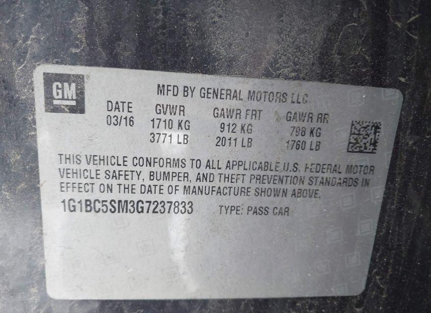Photo 9 of 2016 Chevrolet Cruze LS AUTO (VIN 1G1BC5SM3G7237833)