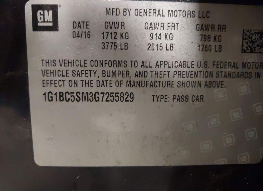 Photo 9 of 2016 Chevrolet Cruze LS AUTO (VIN 1G1BC5SM3G7255829)