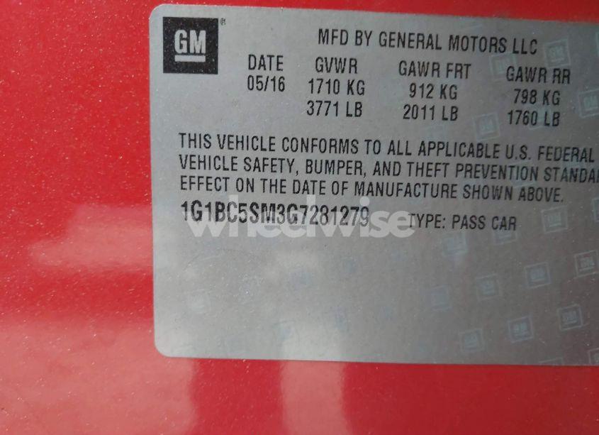 Photo 9 of 2016 Chevrolet Cruze LS AUTO (VIN 1G1BC5SM3G7281279)