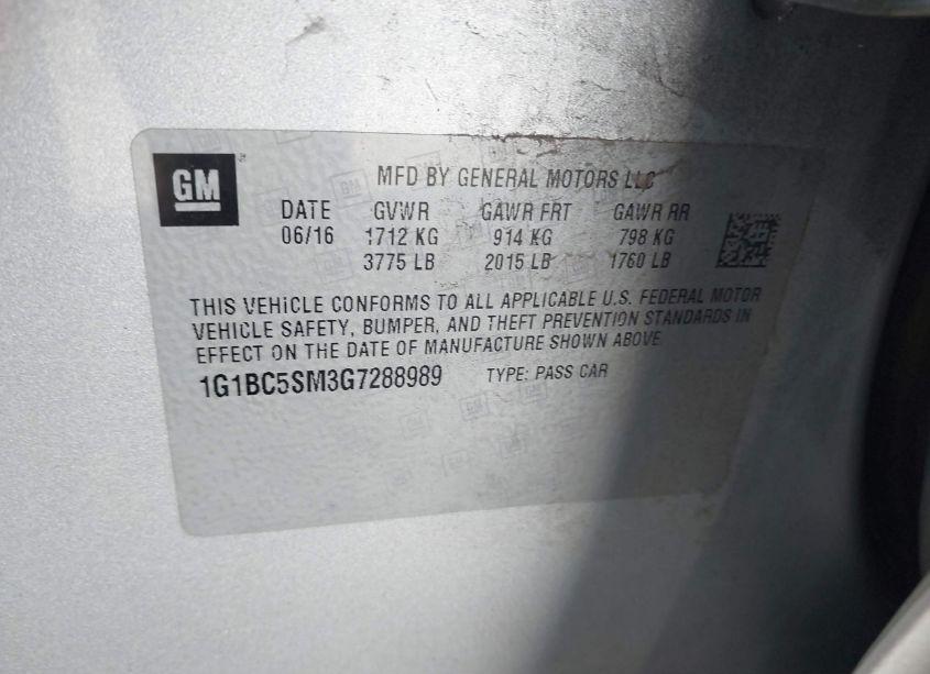 Photo 9 of 2016 Chevrolet Cruze LS AUTO (VIN 1G1BC5SM3G7288989)