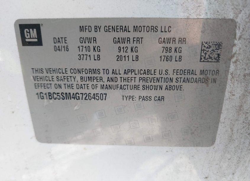 Photo 9 of 2016 Chevrolet Cruze LS AUTO (VIN 1G1BC5SM4G7264507)