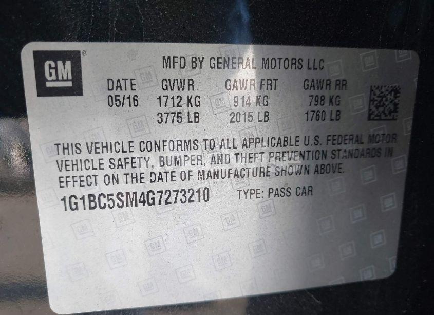 Photo 9 of 2016 Chevrolet Cruze LS AUTO (VIN 1G1BC5SM4G7273210)