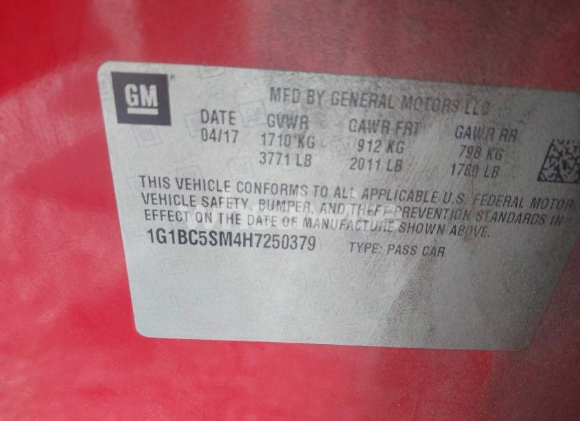 Photo 9 of 2017 Chevrolet Cruze LS AUTO (VIN 1G1BC5SM4H7250379)