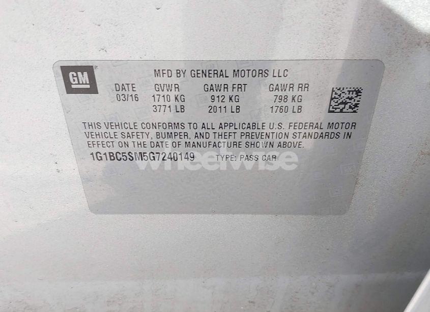 Photo 9 of 2016 Chevrolet Cruze LS AUTO (VIN 1G1BC5SM5G7240149)