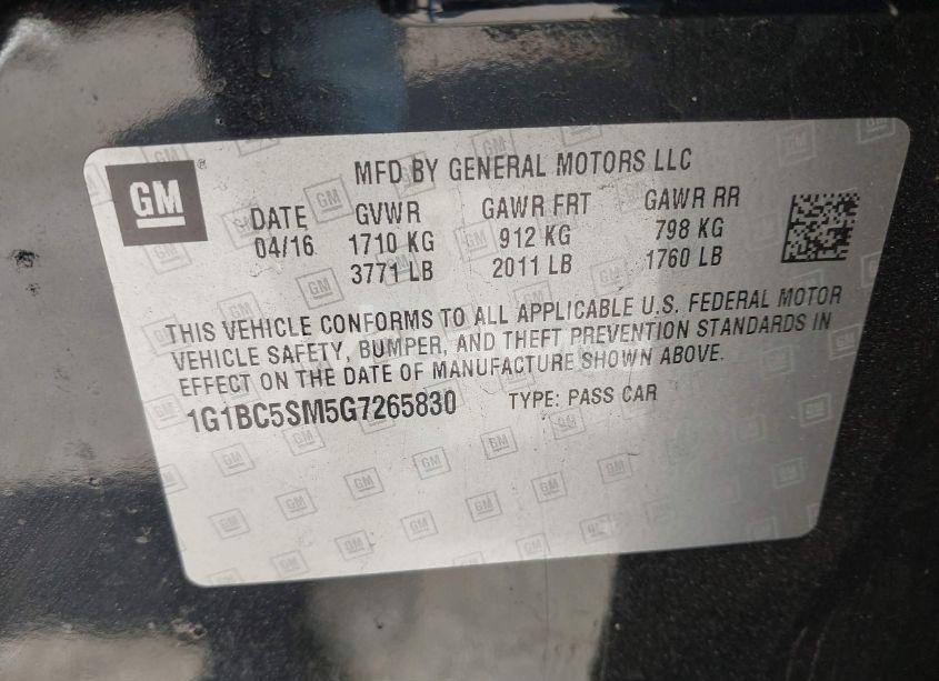 Photo 9 of 2016 Chevrolet Cruze LS AUTO (VIN 1G1BC5SM5G7265830)