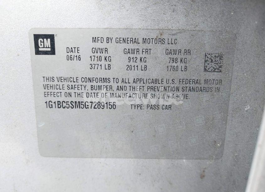 Photo 9 of 2016 Chevrolet Cruze LS AUTO (VIN 1G1BC5SM5G7289156)