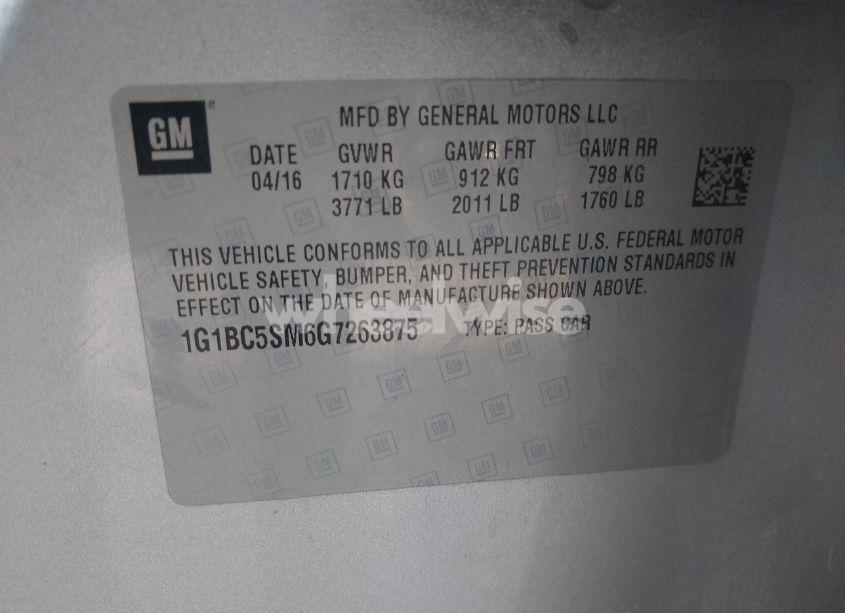 Photo 9 of 2016 Chevrolet Cruze LS AUTO (VIN 1G1BC5SM6G7263875)