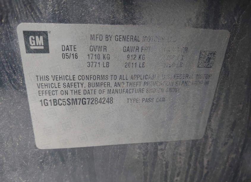 Photo 9 of 2016 Chevrolet Cruze LS AUTO (VIN 1G1BC5SM7G7284248)