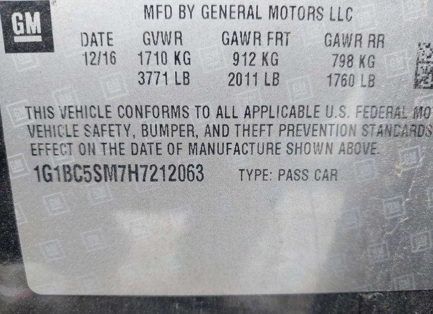 Photo 9 of 2017 Chevrolet Cruze LS AUTO (VIN 1G1BC5SM7H7212063)