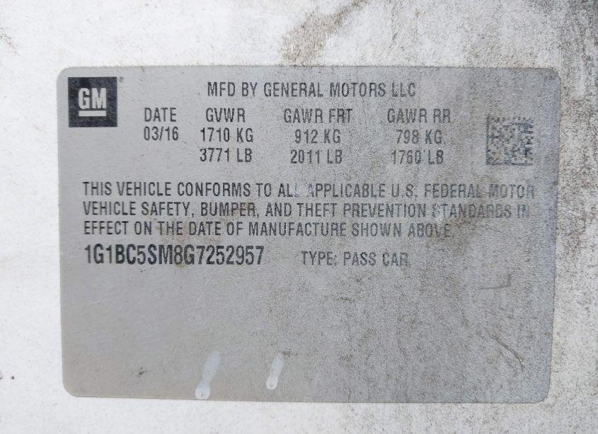 Photo 9 of 2016 Chevrolet Cruze LS AUTO (VIN 1G1BC5SM8G7252957)