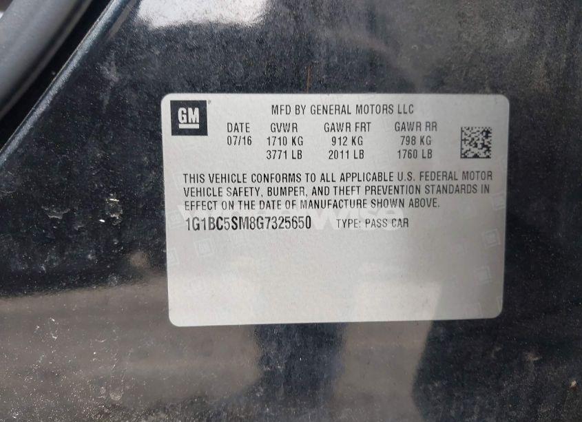 Photo 9 of 2016 Chevrolet Cruze LS AUTO (VIN 1G1BC5SM8G7325650)