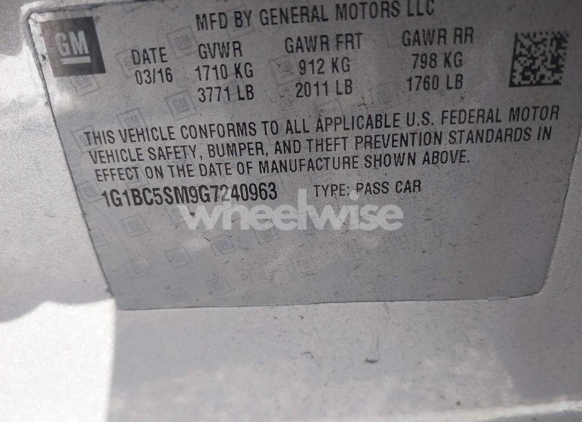 Photo 9 of 2016 Chevrolet Cruze LS AUTO (VIN 1G1BC5SM9G7240963)
