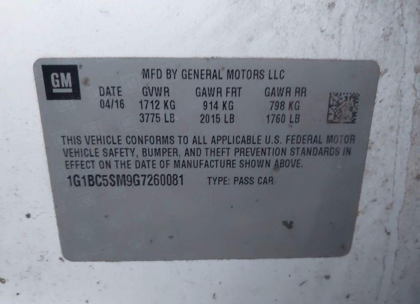 Photo 9 of 2016 Chevrolet Cruze LS AUTO (VIN 1G1BC5SM9G7260081)