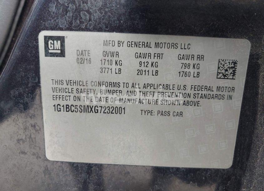 Photo 9 of 2016 Chevrolet Cruze LS AUTO (VIN 1G1BC5SMXG7232001)