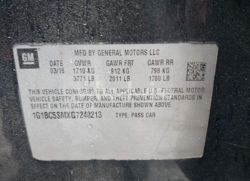 Photo 9 of 2016 Chevrolet Cruze LS AUTO (VIN 1G1BC5SMXG7240213)