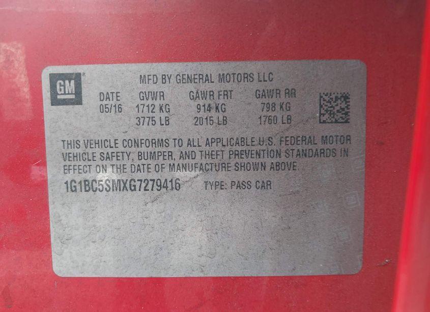 Photo 9 of 2016 Chevrolet Cruze LS AUTO (VIN 1G1BC5SMXG7279416)