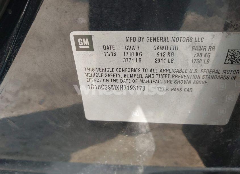 Photo 9 of 2017 Chevrolet Cruze LS AUTO (VIN 1G1BC5SMXH7193170)