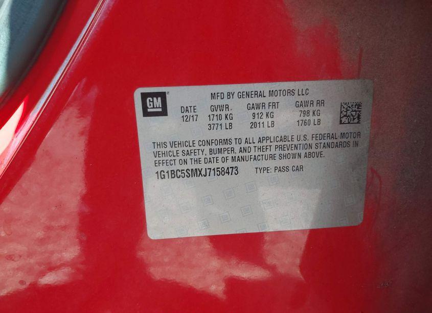 Photo 9 of 2018 Chevrolet Cruze LS AUTO (VIN 1G1BC5SMXJ7158473)